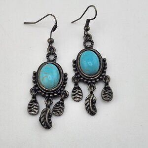 Faux Turquoise Feather Dangles Earrings‎